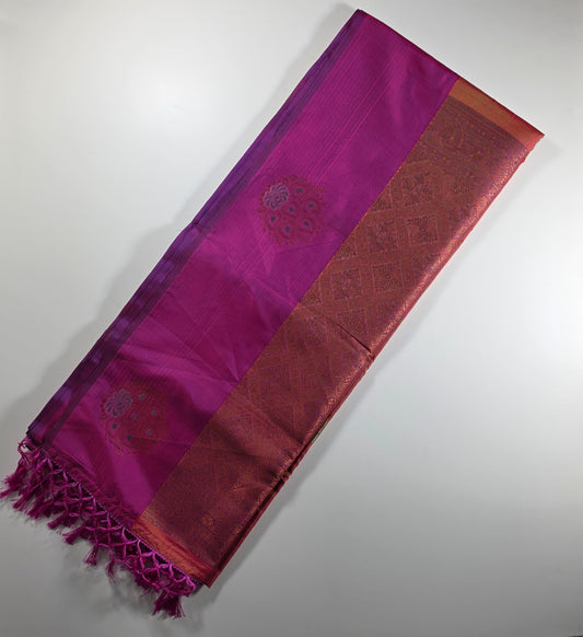 Orange saree with royal pink border