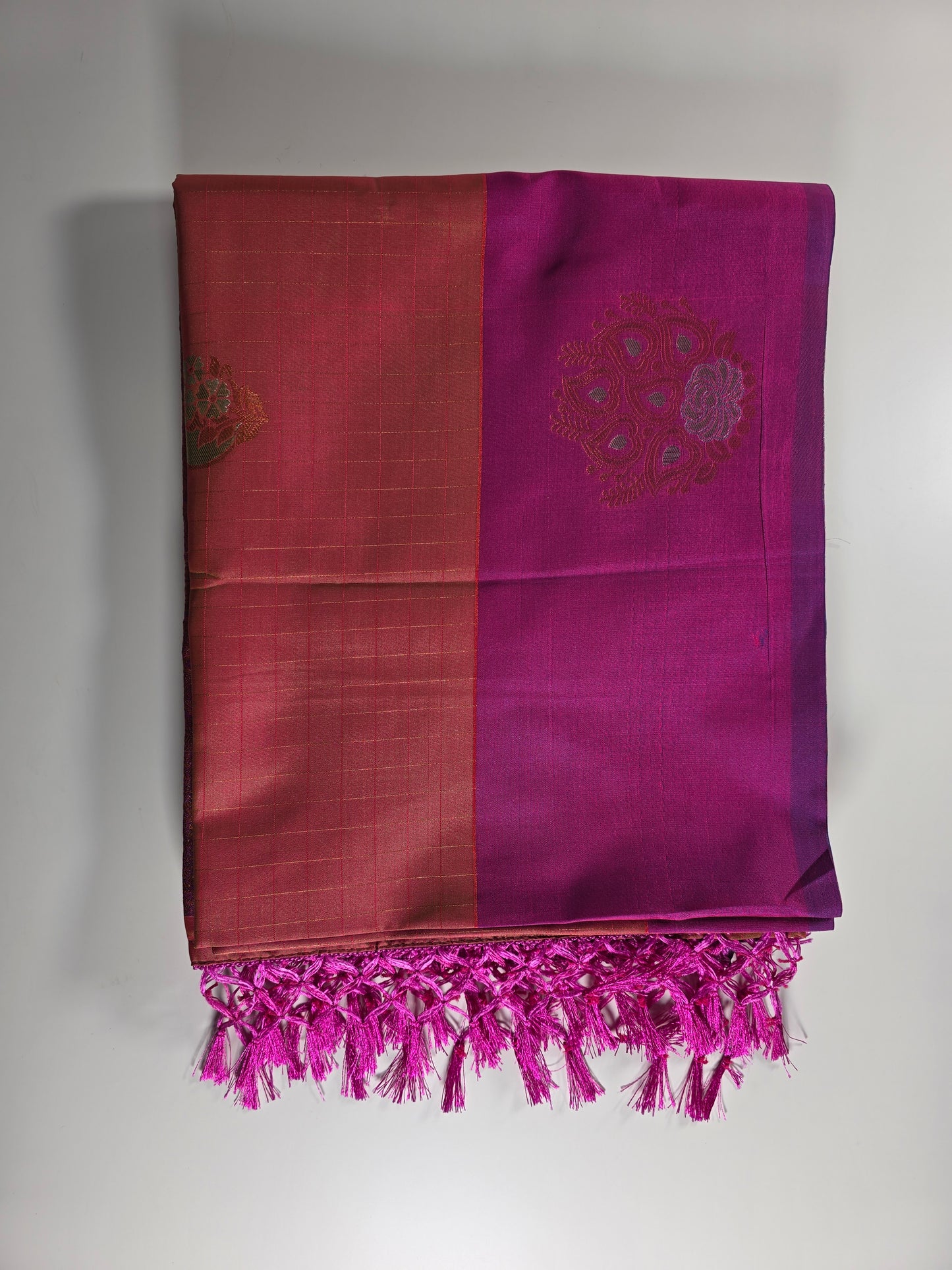 Orange saree with royal pink border