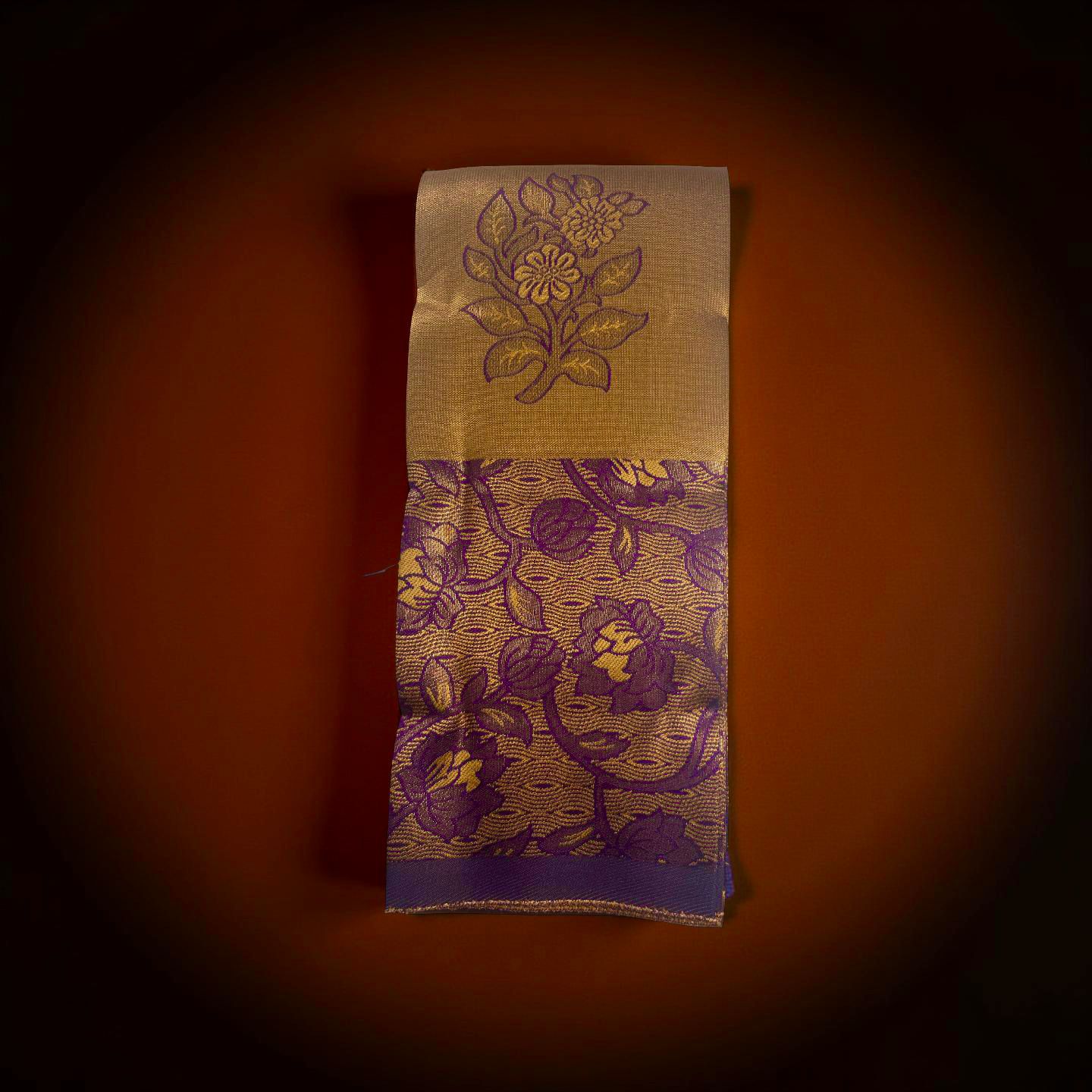 Exquisite Kubera Pattu Saree: Vibrant Yellow Body with Royal Purple Border & Floral Motifs