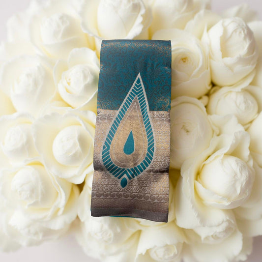 Serene Blue Kubera Pattu Saree with Elegant golden Zari Motifs