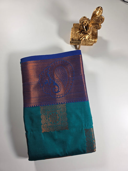 Blue copper zari  saree