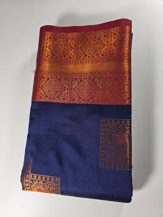 Traditional navy blue Dakshini pattu saree