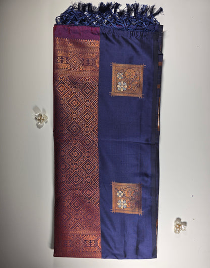 Navy blue purple border saree.