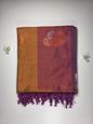 Mustard yellow saree with royal purple border.