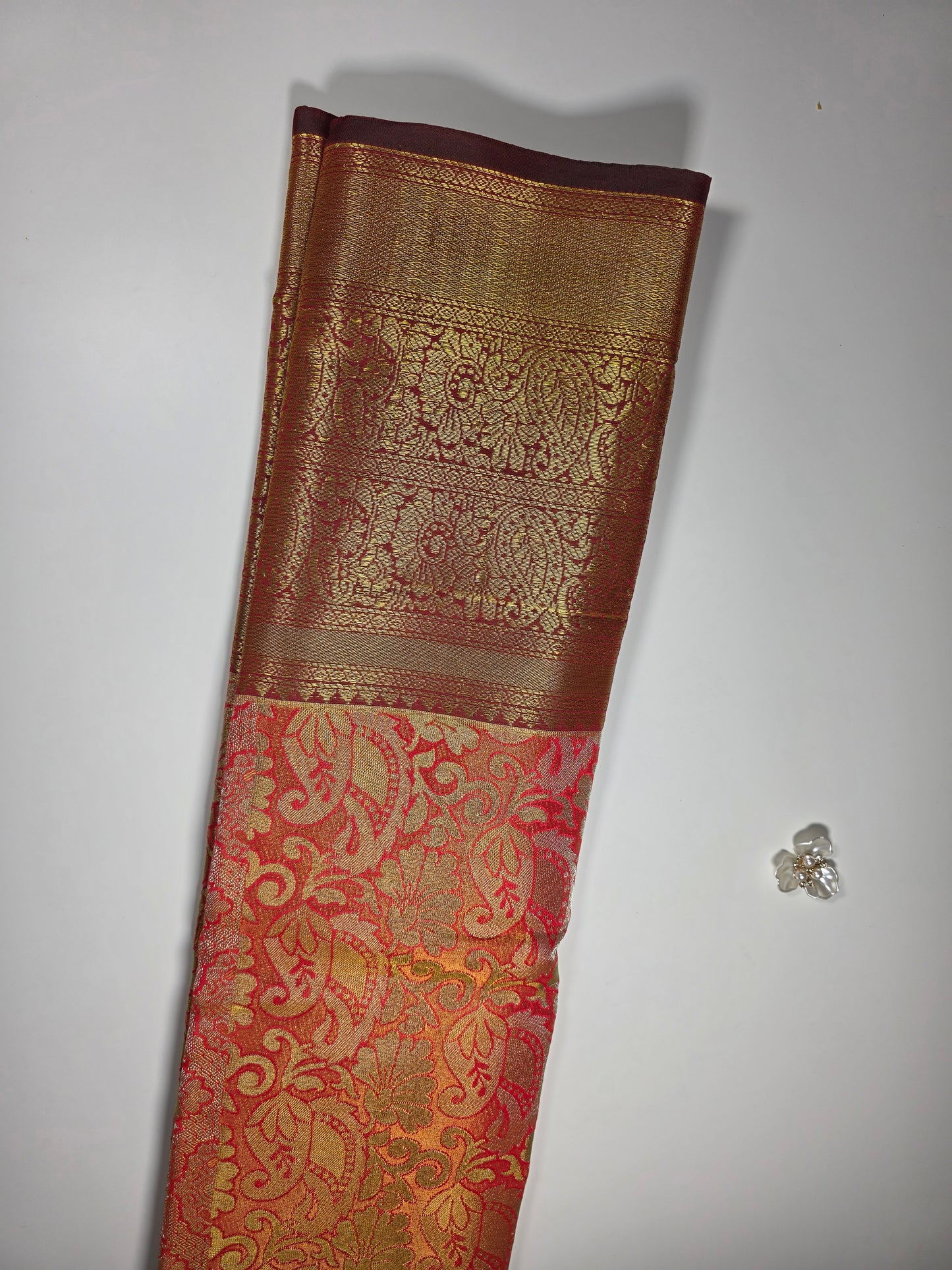 Grand Traditional KANCHI PATTU  Saree in Fiery Red and Maroon with Intricate Gold Zari Brocade Weave