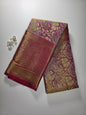 xquisite Kanchi Pattu Style Saree: Luminous Pink Body with Opulent Red Border and Rich Gold Zari Weave
