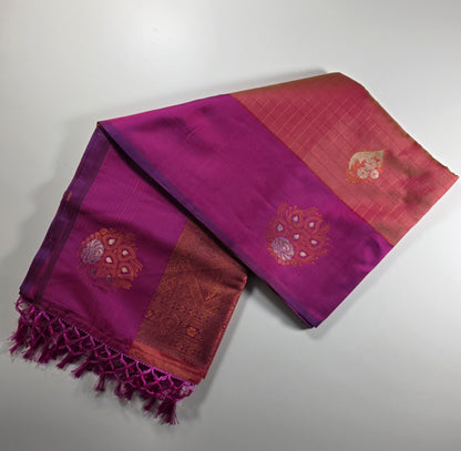 Orange saree with royal pink border