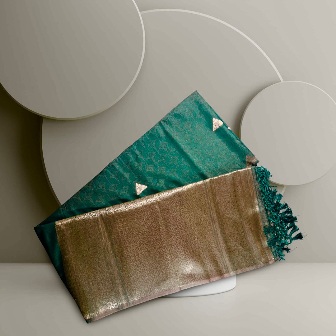 Exquisite Dark Green Soft Silk Saree with silver Zari Weave