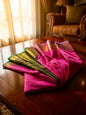 "Regal Kuberapattu: Pink Body with Purple Border, Copper Zari, and Green Pallu"