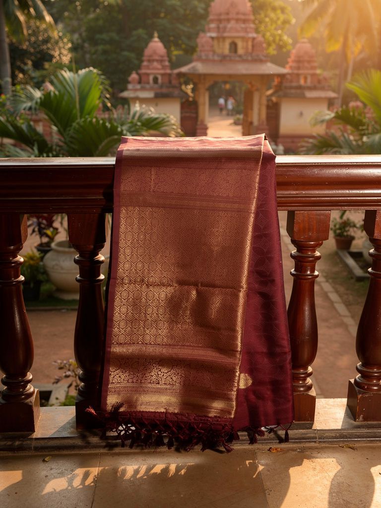 Luxurious Maroon Soft Silk Saree - Gold Zari Diamond Motifs