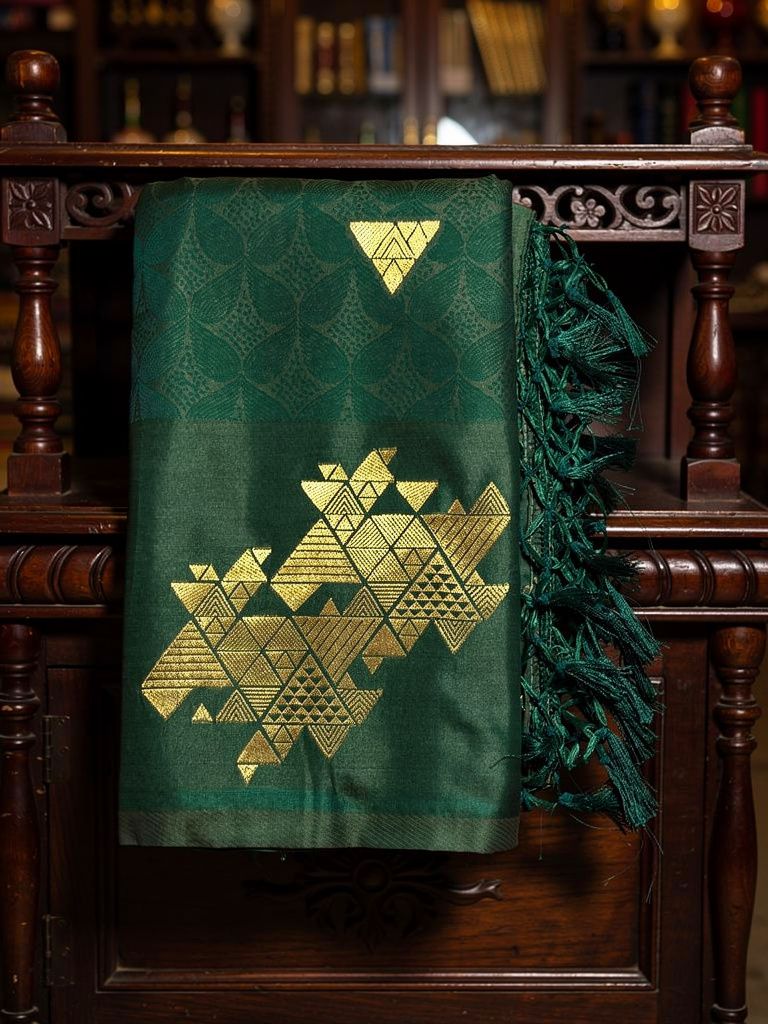 Exquisite Dark Green Soft Silk Saree with silver Zari Weave