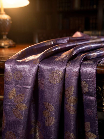 "Graceful Kuberapattu: Light Purple Body with Peach Border and Gold Zari"