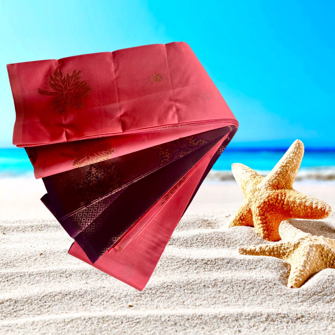 Festive Peach & Purple Soft Silk Saree with Traditional Gold Zari Work