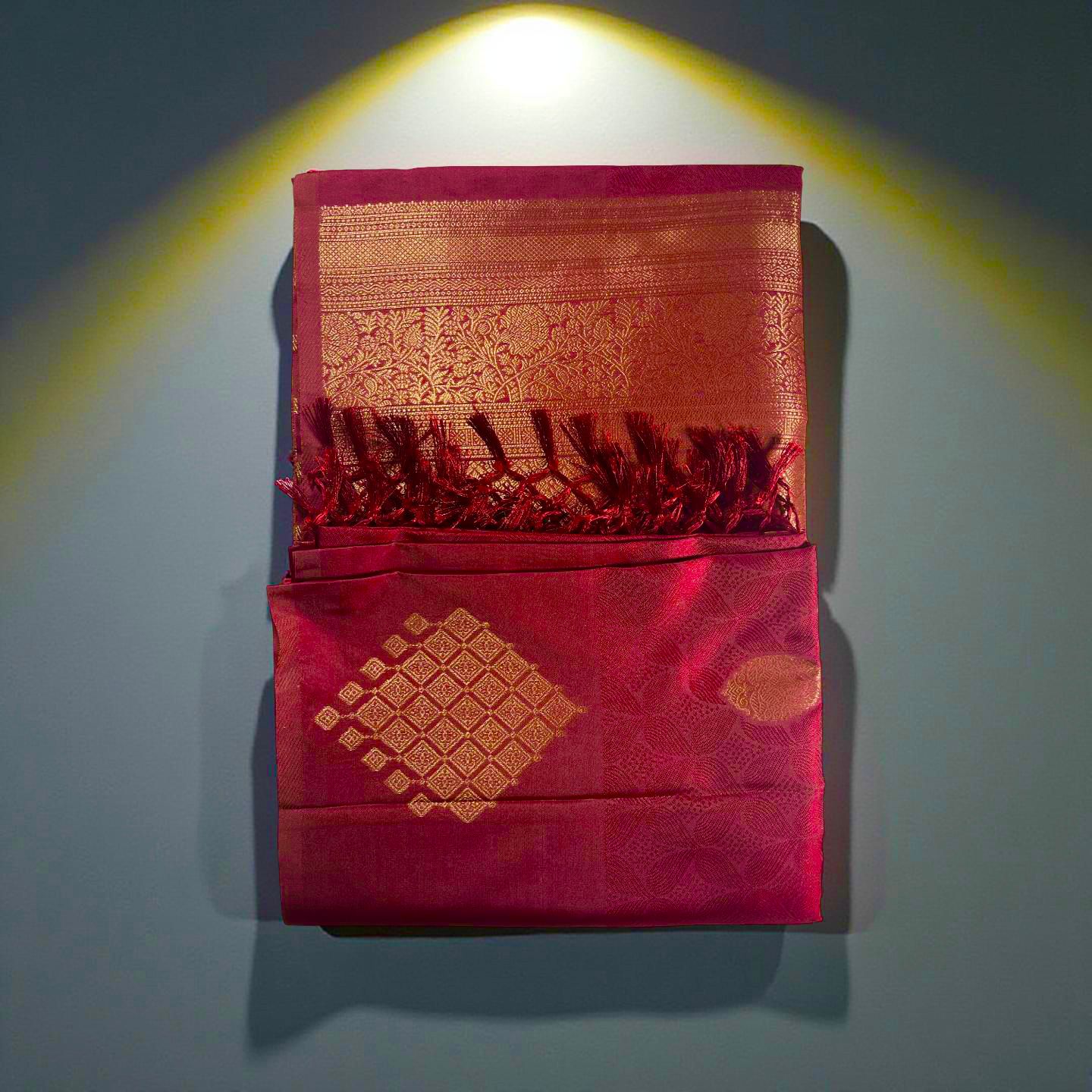 Luxurious Maroon Soft Silk Saree - Gold Zari Diamond Motifs