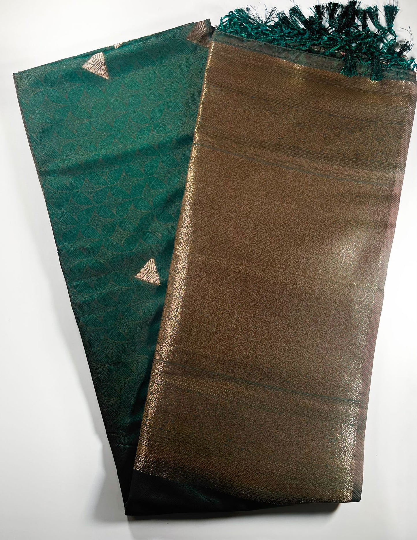 Exquisite Dark Green Soft Silk Saree with silver Zari Weave