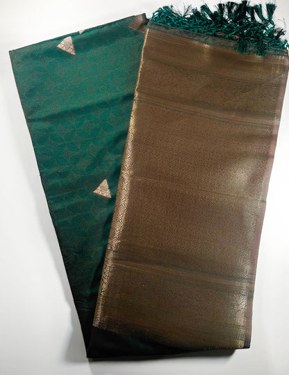 Exquisite Dark Green Soft Silk Saree with silver Zari Weave