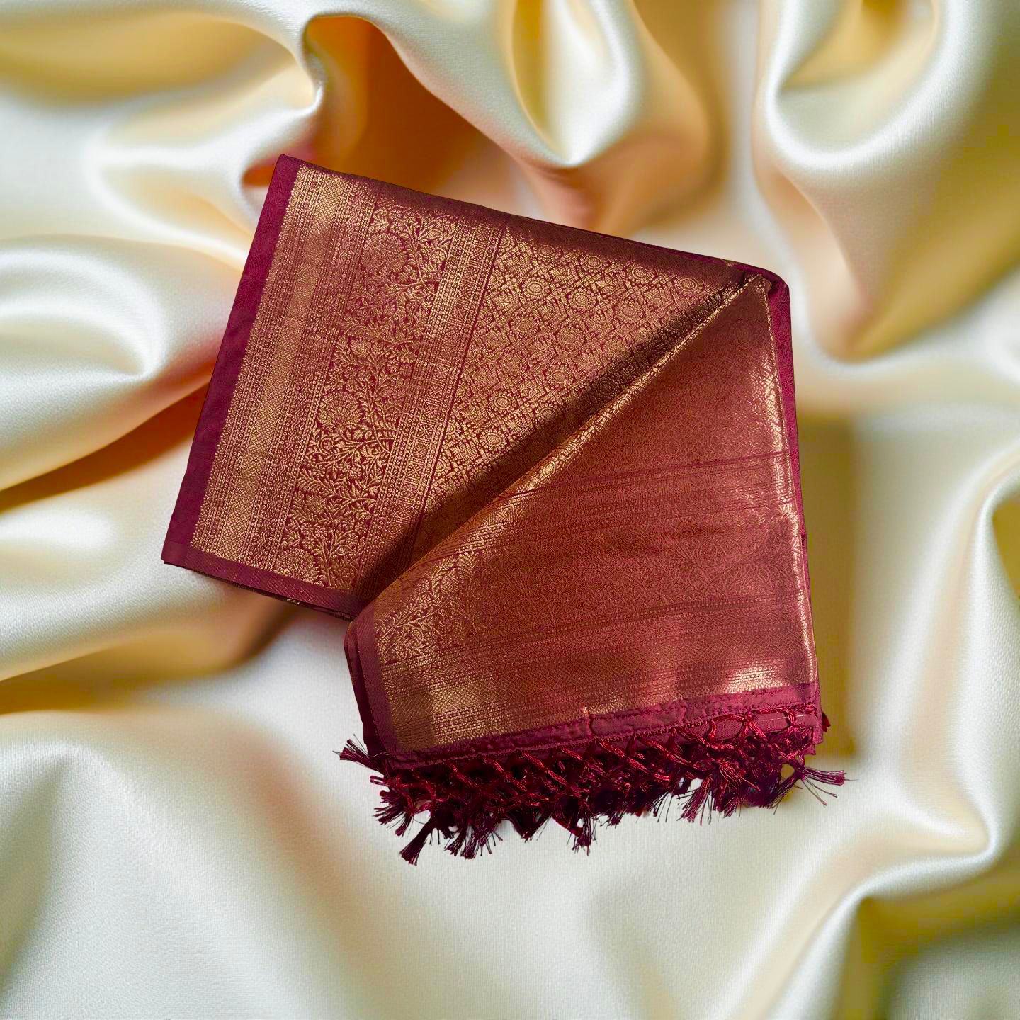 Luxurious Maroon Soft Silk Saree - Gold Zari Diamond Motifs