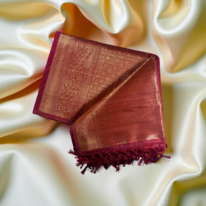 Luxurious Maroon Soft Silk Saree - Gold Zari Diamond Motifs