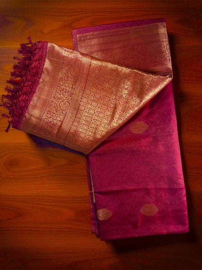 Luxurious Maroon Soft Silk Saree - Gold Zari Diamond Motifs
