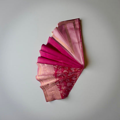 Delicate Peach & Pink Floral KUBERAPATTU Saree - Everyday Elegance