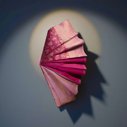 Delicate Peach & Pink Floral KUBERAPATTU Saree - Everyday Elegance