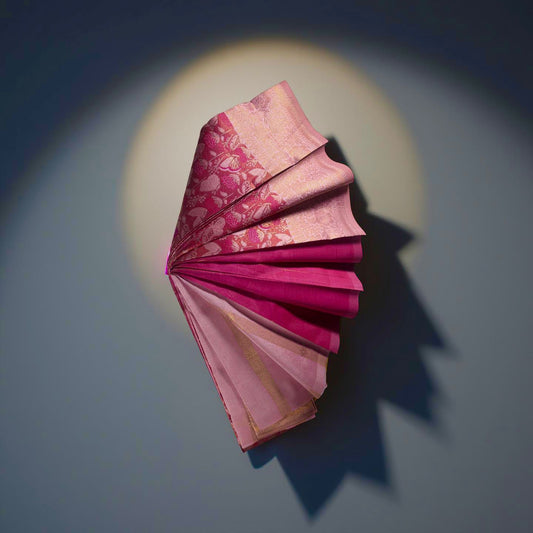 Delicate Peach & Pink Floral KUBERAPATTU Saree - Everyday Elegance