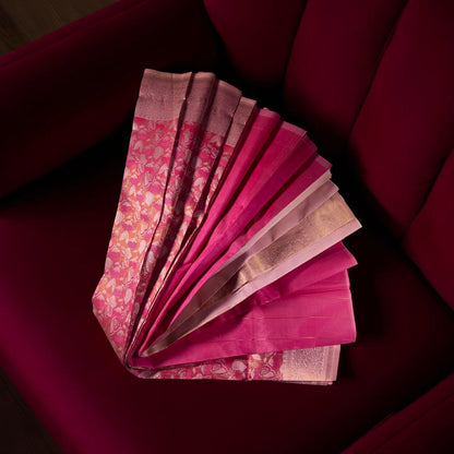 Delicate Peach & Pink Floral KUBERAPATTU Saree - Everyday Elegance