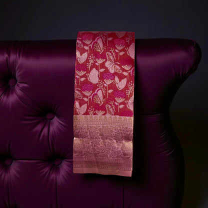 Delicate Peach & Pink Floral KUBERAPATTU Saree - Everyday Elegance