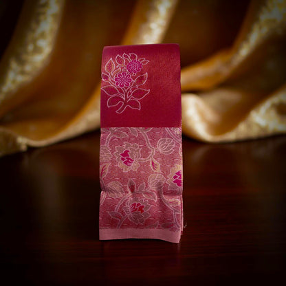 Peach and  pink floral kuberappattu saree