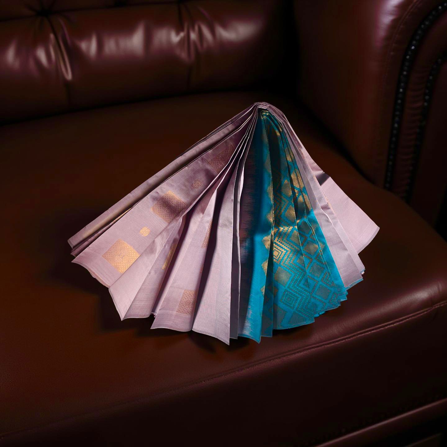 Elegant Light Purple & Peacock Blue Semi Silk Saree with Copper Zari Weave