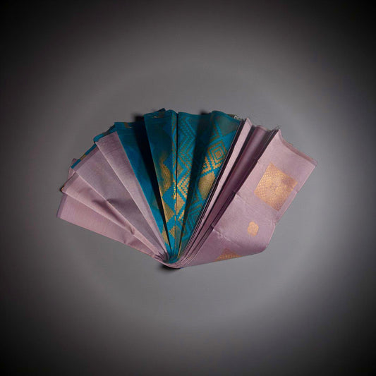 Elegant Light Purple & Peacock Blue Semi Silk Saree with Copper Zari Weave