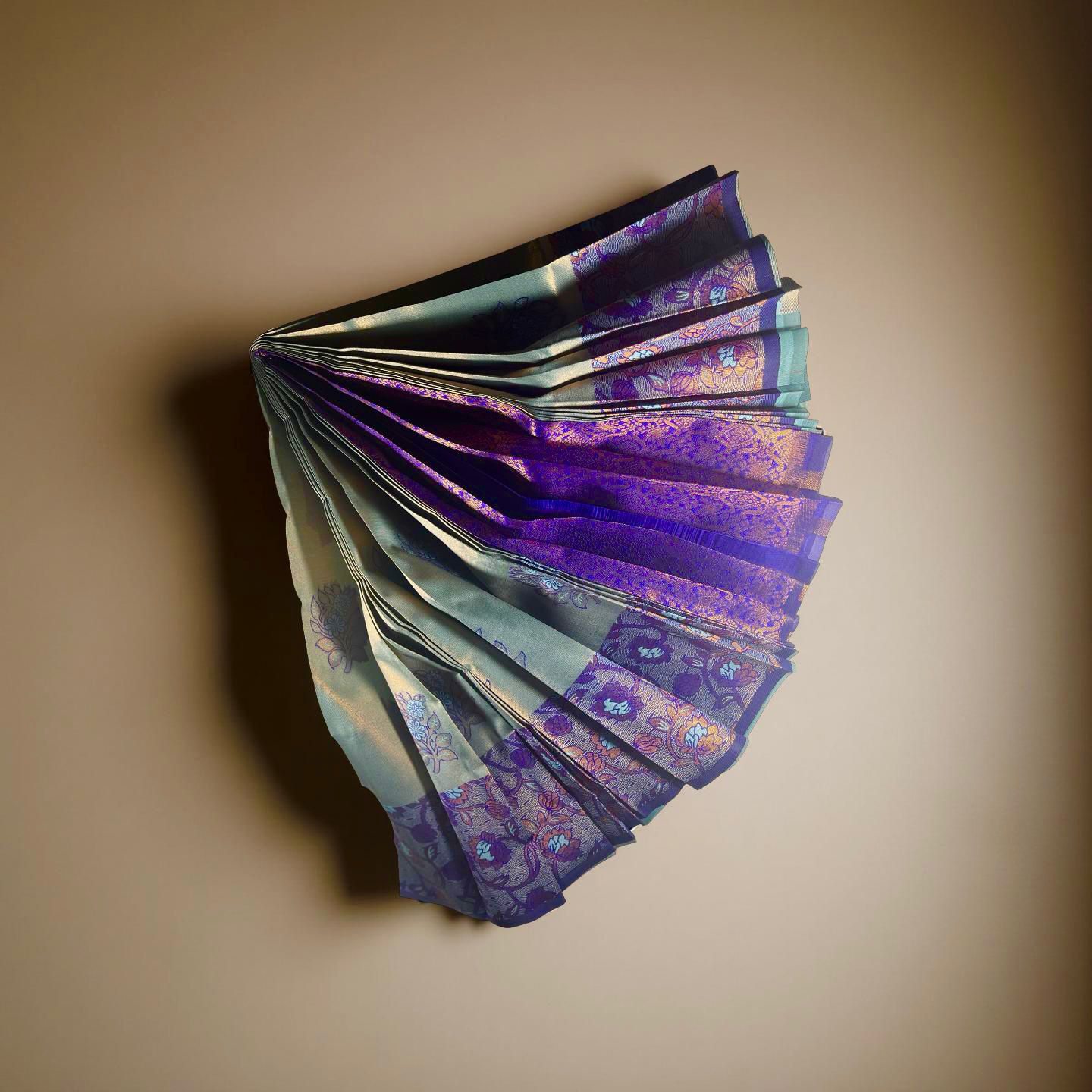 Elegant Light Grey Kubera Pattu Saree with Blue Border & Copper Zari Floral Weave