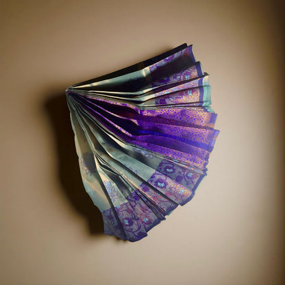 Elegant Light Grey Kubera Pattu Saree with Blue Border & Copper Zari Floral Weave