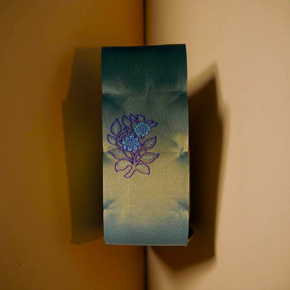 Elegant Light Grey Kubera Pattu Saree with Blue Border & Copper Zari Floral Weave