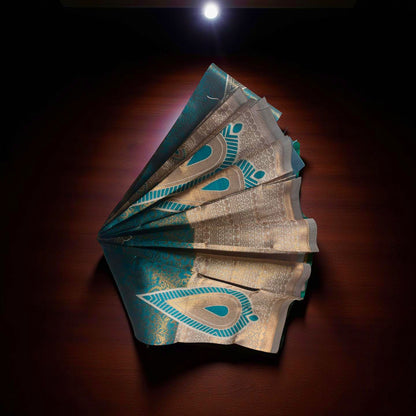 Serene  Blue Kubera Pattu Saree with Elegant golden Zari Motifs